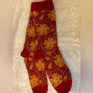 Gudrun Sjoden socks. Wine with golden flowers. EUC. Very warm- wool